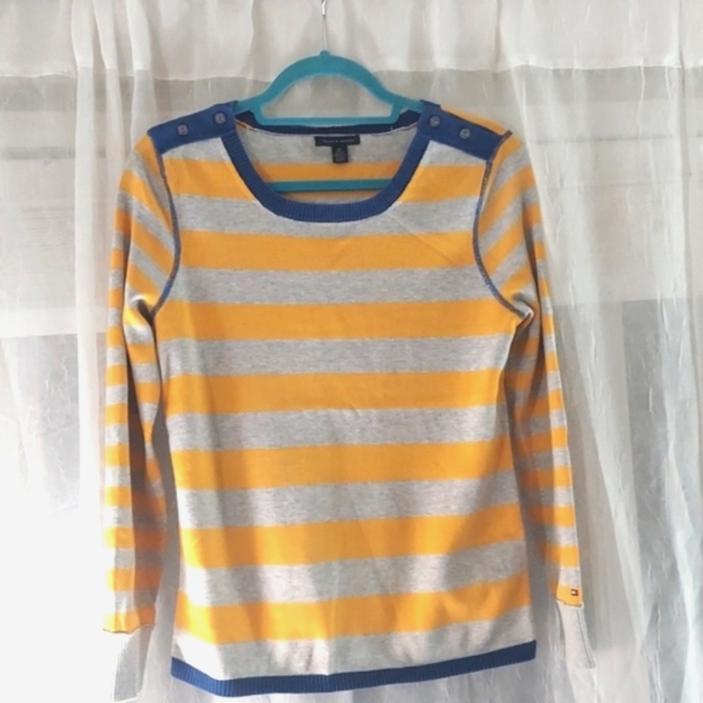 Tommy Hilfiger Yellow Grey Striped Casual top Sz L